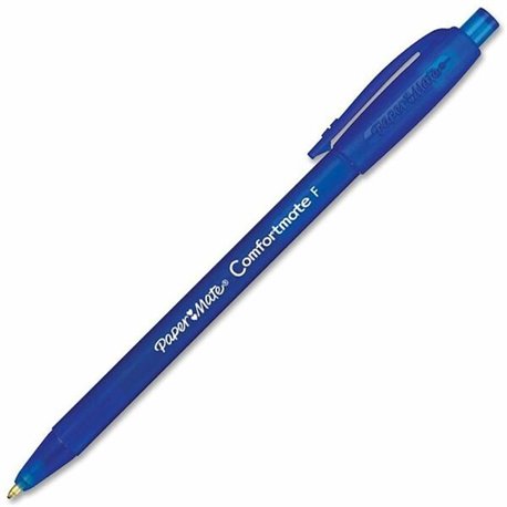 Paper Mate Comfortmate Retractable Pens - Fine Pen Point - Retractable - Blue - Rubber Barrel - 1 Dozen