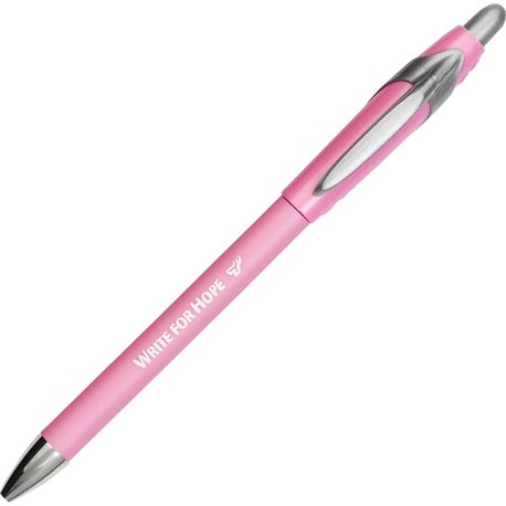 Paper Mate FlexGrip Pink Ribbon Retractable Pen - Medium Pen Point - Retractable - Black - Pink Rubber Barrel - 1 Dozen