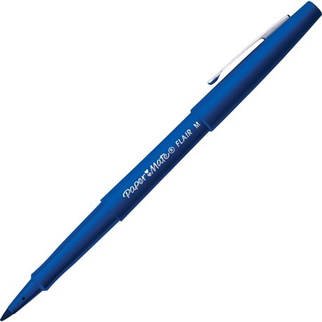 Paper Mate Flair Point Guard Felt Tip Marker Pens - Medium Pen Point - Blue Water Based Ink - Blue Barrel - 1 Dozen