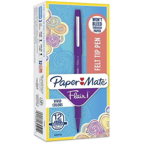 Paper Mate Flair Point Guard Felt Tip Marker Pens - Medium Pen Point - Purple Water Based Ink - Purple Barrel - 1 Dozen