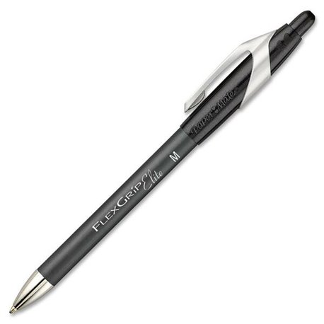 Paper Mate FlexGrip Elite Retractable Ballpoint Pens - Medium Pen Point - Refillable - Retractable - Black - Black Rubber Barrel