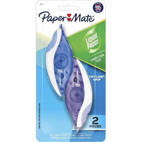 Paper Mate Translucent Dryline Grip Correction Tape - 0.20" Width x 27.89 ft Length - 1 Line(s) - White Tape - Ergonomic Assorte