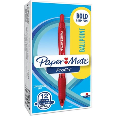 Paper Mate Profile Retractable Ballpoint Pens - Super Bold Pen Point - 1.4 mm Pen Point Size - Retractable - Red - Red Barrel - 