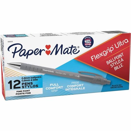 Paper Mate Flexgrip Ultra Retractable Pens - Fine Pen Point - Refillable - Retractable - Black Alcohol Based Ink - Rubber Barrel