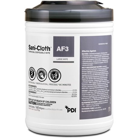 PDI Sani-Cloth AF3 Germicidal Wipes - 6.75" Length x 6" Width - 95.0 / Canister - 1 Each - Alcohol-free, Bleach-free, Virucidal,