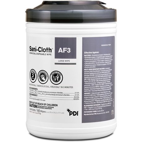 PDI Sani-Cloth AF3 Germicidal Wipes - 6.75" Length x 6" Width - 160 / Canister - 12 / Carton - Alcohol-free, Bleach-free, Viruci