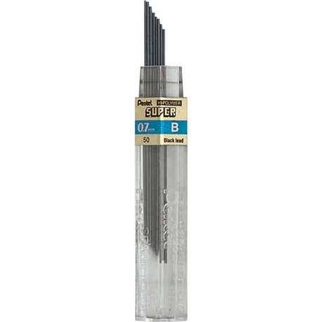 Pentel Super Hi-Polymer Leads - 0.7 mmMedium Point - B - Black - 12 / Tube