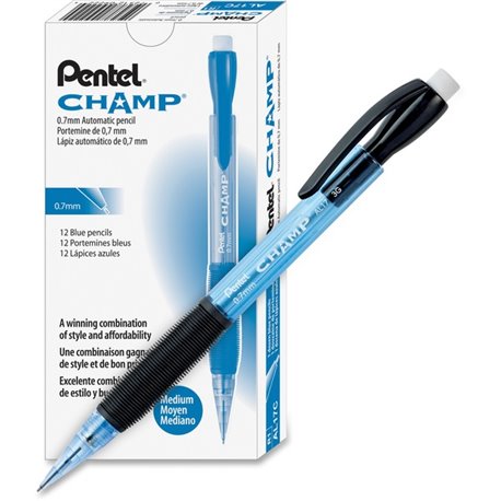 Pentel Champ Mechanical Pencils - 2 Lead - 0.7 mm Lead Diameter - Refillable - Blue Barrel - 1 Dozen