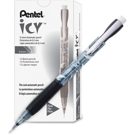 Pentel Icy Mechanical Pencil - 2 Lead - 0.5 mm Lead Diameter - Refillable - Black Barrel - 1 Dozen