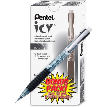 Pentel Icy Mechanical Pencil - 2 Lead - 0.5 mm Lead Diameter - Refillable - Translucent Smoke Barrel - 24 / Pack