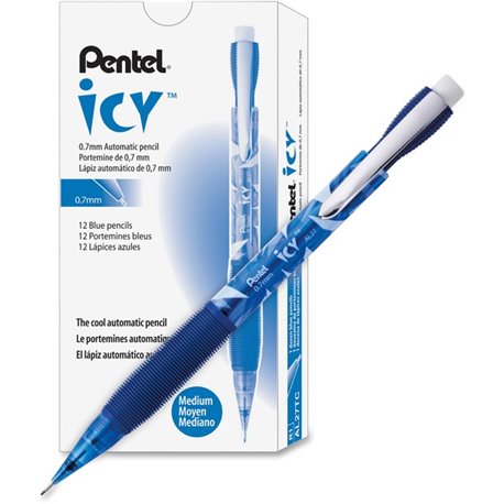 Pentel Icy Mechanical Pencil - 2 Lead - 0.7 mm Lead Diameter - Refillable - Blue Barrel - 1 Dozen