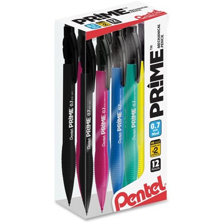 Pentel Prime Mechanical Pencil - 2 Lead - 0.7 mm Lead Diameter - Medium Point - Assorted Lead - 1 Dozen