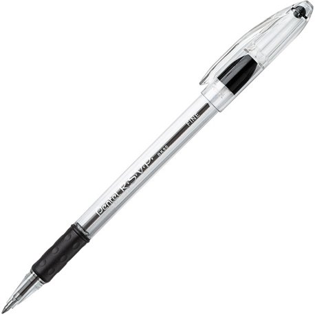 Pentel R.S.V.P. Ballpoint Stick Pens - Fine Pen Point - 0.7 mm Pen Point Size - Refillable - Black - Clear Barrel - 12 / Box