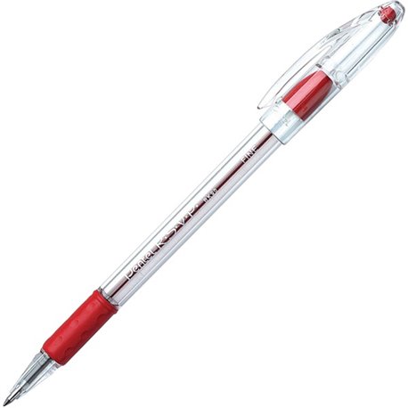 Pentel R.S.V.P. Ballpoint Stick Pens - Fine Pen Point - 0.7 mm Pen Point Size - Refillable - Red - Clear Barrel - 12 / Box