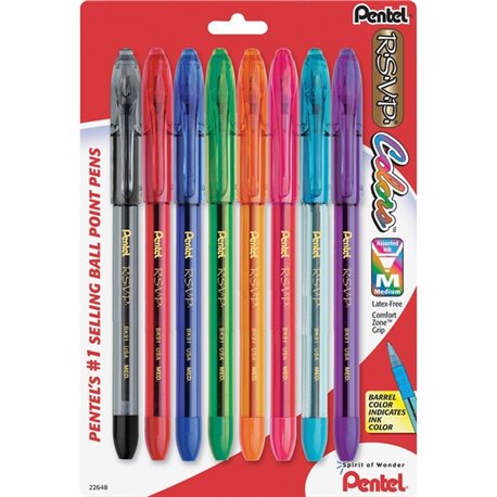 Pentel R.S.V.P. Multi Pack Stick Ballpoint Pens - Medium Pen Point - 1 mm Pen Point Size - Refillable - Assorted - Assorted Barr