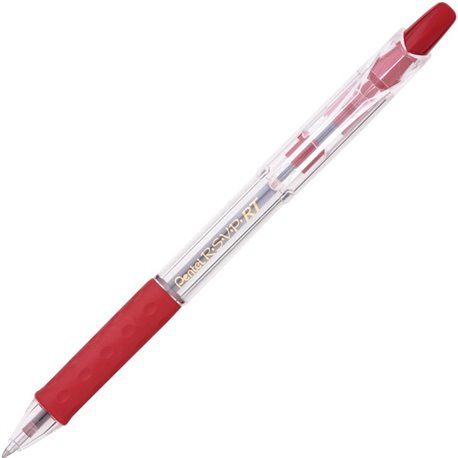 Pentel Recycled Retractable R.S.V.P. Pens - Medium Pen Point - 1 mm Pen Point Size - Refillable - Retractable - Red - Clear Barr