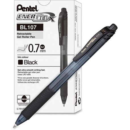 EnerGel EnerGel-X Retractable Gel Pens - Medium Pen Point - 0.7 mm Pen Point Size - Refillable - Retractable - Black Gel-based I