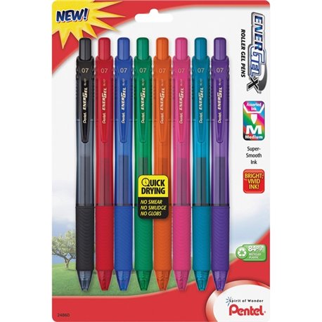 EnerGel EnerGel-X Retractable Gel Pens - Medium Pen Point - 0.7 mm Pen Point Size - Refillable - Retractable - Assorted Gel-base