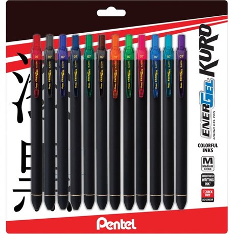 EnerGel Kuro Liquid Gel Retractable Pens - 0.7 mm Pen Point Size - Retractable - Assorted Liquid Gel Ink Ink - Rubberized Barrel