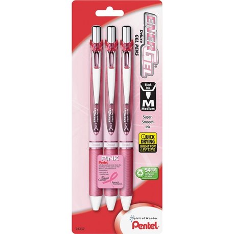 EnerGel EnerGel Pink BCA Ribbon RTX Liquid Gel Pens - Medium Pen Point - 0.7 mm Pen Point Size - Refillable - Retractable - Blac