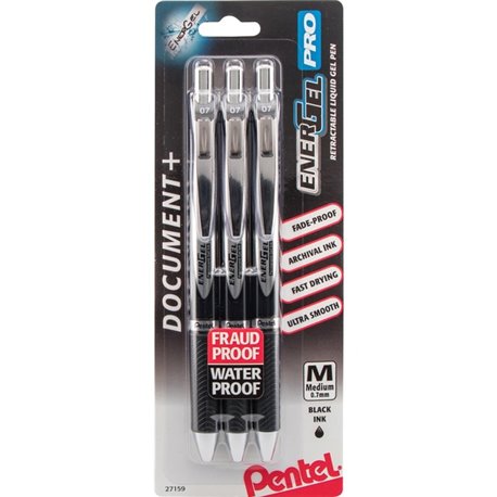 EnerGel PRO Retractable Liquid Gel Ink Pens - Medium Pen Point - 0.7 mm Pen Point Size - Refillable - Retractable - Black Gel-ba