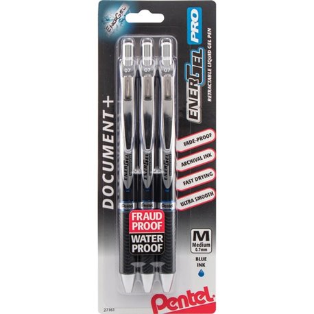 EnerGel PRO Retractable Liquid Gel Ink Pens - Medium Pen Point - 0.7 mm Pen Point Size - Refillable - Retractable - Blue Gel-bas