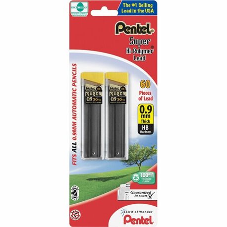 Pentel Super Hi-Polymer 0.9mm Lead Refill - 0.9 mmBold Point - HB - Black - 60 / Pack