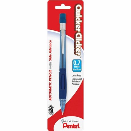 Pentel Quicker Clicker Automatic Pencils - 2 Lead - 0.7 mm Lead Diameter - Refillable - Transparent Blue Barrel - 1 Each