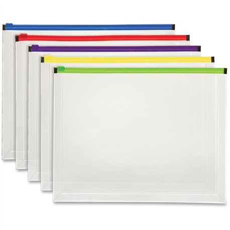Pendaflex Color Zipper Poly Envelopes - Document - Zippered - Poly - 5 / Pack - Assorted