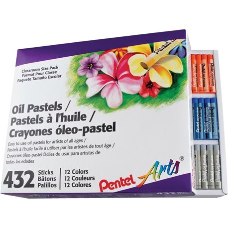 Pentel Arts Pentel Arts Oil Pastels - 2.4" Length - 0.4" Diameter - Black, Brown, Cobalt Blue, Gray, Green, Orange, White, Red, 