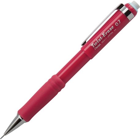 Pentel Twist-Erase III Mechanical Pencil - 2 Lead - 0.7 mm Lead Diameter - Refillable - Red Barrel - 1 Each