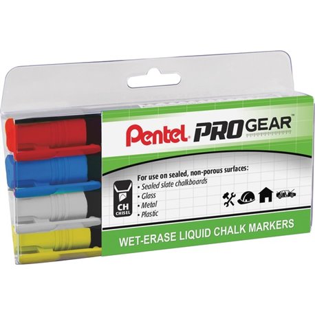 Pentel PROGear Wet-Erase Liquid Chalk Marker - Chisel Marker Point StyleChalk-based Ink - 4 / Pack