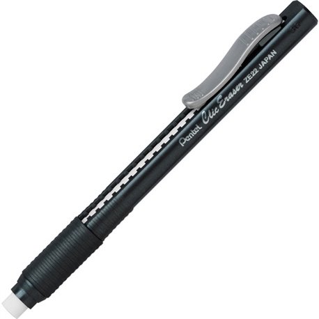 Pentel Rubber Grip Clic Eraser - Black - Black - Pen - Refillable - 1 Each - Retractable, Latex-free Grip, Ghost Resistant, Pock