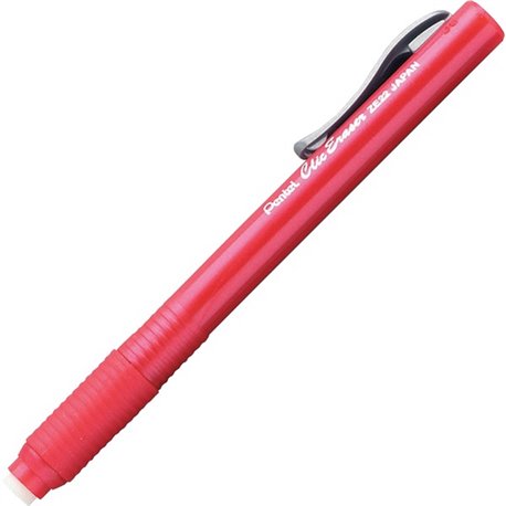 Pentel Rubber Grip Clic Eraser - Red - Pen - Refillable - 1 Each - Retractable, Latex-free Grip, Pocket Clip, Ghost Resistant, N