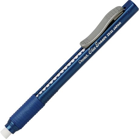 Pentel Rubber Grip Clic Eraser - Blue - Refillable - 1 Each - Retractable, Latex-free Grip, Ghost Resistant, Pocket Clip, Non-ab