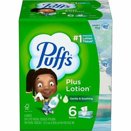 Puffs Plus Lotion Facial Tissue - 2 Ply - 8.20" x 8.40" - White - 6 / Pack