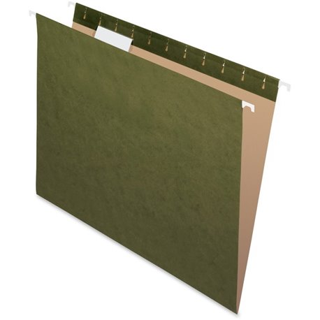 Pendaflex 1/5 Tab Cut Letter Recycled Hanging Folder - 8 1/2" x 11" - Internal Pocket(s) - Standard Green - 10% Recycled - 25 / 