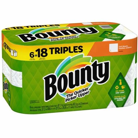 Bounty Full Sheet Paper Towels - 6 Triple Roll  18 Regular - 2 Ply - 87 Sheets/Roll - White - 6 / Carton