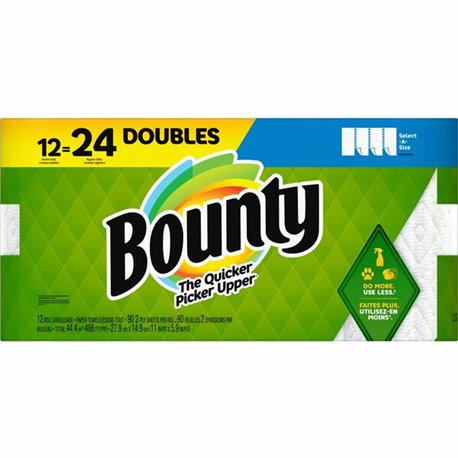 Bounty Select-A-Size Paper Towels - 12 Double Roll  24 Regular - 2 Ply - 90 Sheets/Roll - White - 12 / Carton