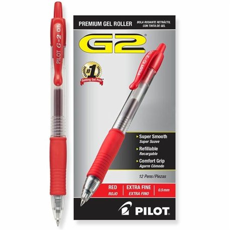 Pilot G2 Gel Ink Rolling Ball Pen - Extra Fine Pen Point - 0.5 mm Pen Point Size - Refillable - Retractable - Red Gel-based Ink 