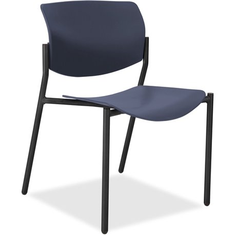 Lorell Advent Molded Stack Chairs - Dark Blue Plastic Seat - Dark Blue Plastic Back - Black, Powder Coated Tubular Steel Frame -