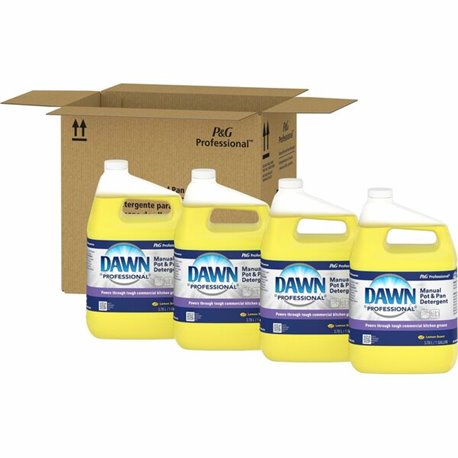 Dawn Manual Pot/Pan Detergent - 128 fl oz (4 quart) - Lemon Scent - 4 / Carton - Long Lasting - Clear