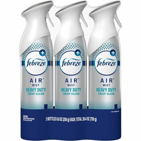 Febreze Air Freshener Spray - Spray - 8.8 fl oz (0.3 quart) - Crisp Clean - 3 / Pack - Odor Neutralizer, VOC-free, Heavy Duty