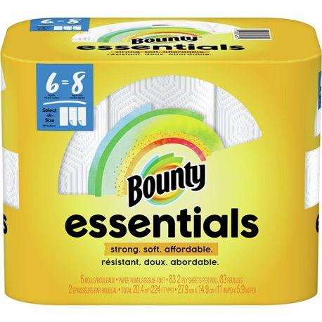 Bounty Essentials Select-A-Size Paper Towels - 6 Big Rolls  8 Regular - 2 Ply - 83 Sheets/Roll - Paper - 6 Per Pack - 1 / Pack