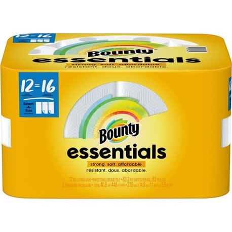 Bounty Essentials Select-A-Size Paper Towels - 12 Big Rolls  16 Regular - 2 Ply - 83 Sheets/Roll - White - 12 / Carton