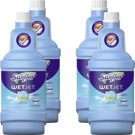 Swiffer WetJet Floor Cleaner - 42.2 fl oz (1.3 quart) - Open-Window Fresh Scent - 4 / Carton - Quick Drying, Haze-free, Streak-f