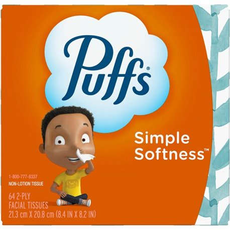 Puffs Basic Facial Tissue - 2 Ply - 8.40" x 8.20" - White - 64 Per Box - 1 / Box