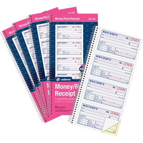 Adams Tapebound 3-part Money Receipt Book - 100 Sheet(s) - Tape Bound - 3 PartCarbonless Copy - 2.75" x 7.62" Form Size - White,