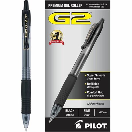 Pilot G2 Retractable Gel Ink Rollerball Pens - Fine Pen Point - 0.7 mm Pen Point Size - Refillable - Retractable - Black Gel-bas