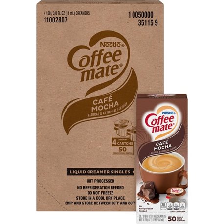 Coffee mate Cafe Mocha Liquid Creamer Singles - Gluten-Free - Cafe Mocha Flavor - 0.38 fl oz (11 mL) - 4/Carton - 50 Per Box - 2